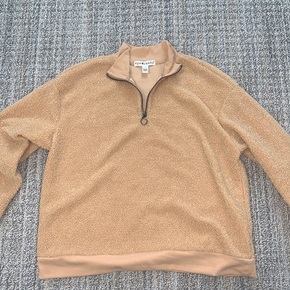 Tan fuzzy crew sweater